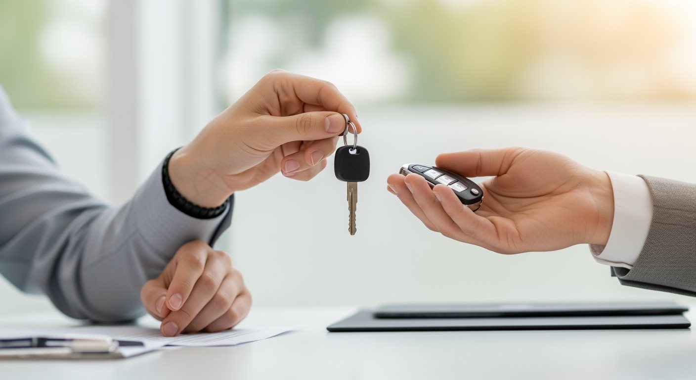 Symbol prenájmu auta - odovzdávanie kľúčov